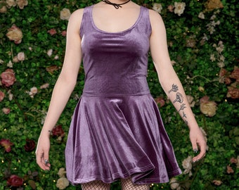 Lilac purple velvet dress pastel goth dress | velvet skater dress goth mini dress gothic dress|  purple skater dress little black dress