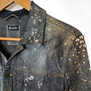 Dark space studded hand painted jacket galaxy jacket |  custom denim jacket painted denim jacket | sustainable clothing size M