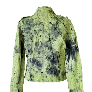 green jean jacket green denim jacket splatter green jeans jacket punk jacket upcycled jean jacket hand painted jacket military jacket size L image 1
