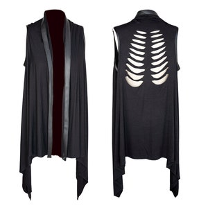 skeleton rib cage cutout black lightweight cardigan vest goth vest | kimono vest long flowy vest | oversized cardigan