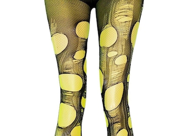 neon yellow black fishnet tights ripped tights | fishnet stockings double layered tattered & torn tights fishnet leggings | goth tights