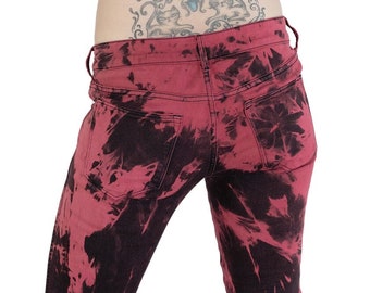 Blood red jeans tie dye jeans punk jeans | rocker jeans skinny jeans y2k jeans tie dye pants | recycled clothing sustainable clothing