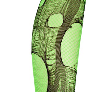 Neon groen zwarte visnetpanty rave accessoires gescheurde panty visnetkousen goth panty's noodlijdende panty's visnetleggings afbeelding 4