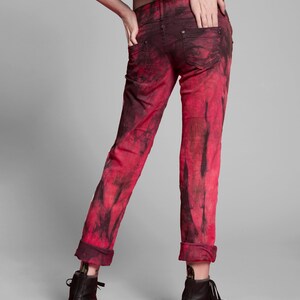 Size M Blood red jeans tie dye jeans punk jeans recycled clothing sustainable clothing image 5