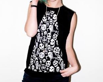 skull horror print goth tank top womens muscle tank | skull print biker shirt | skeleton print skeleton tshirt