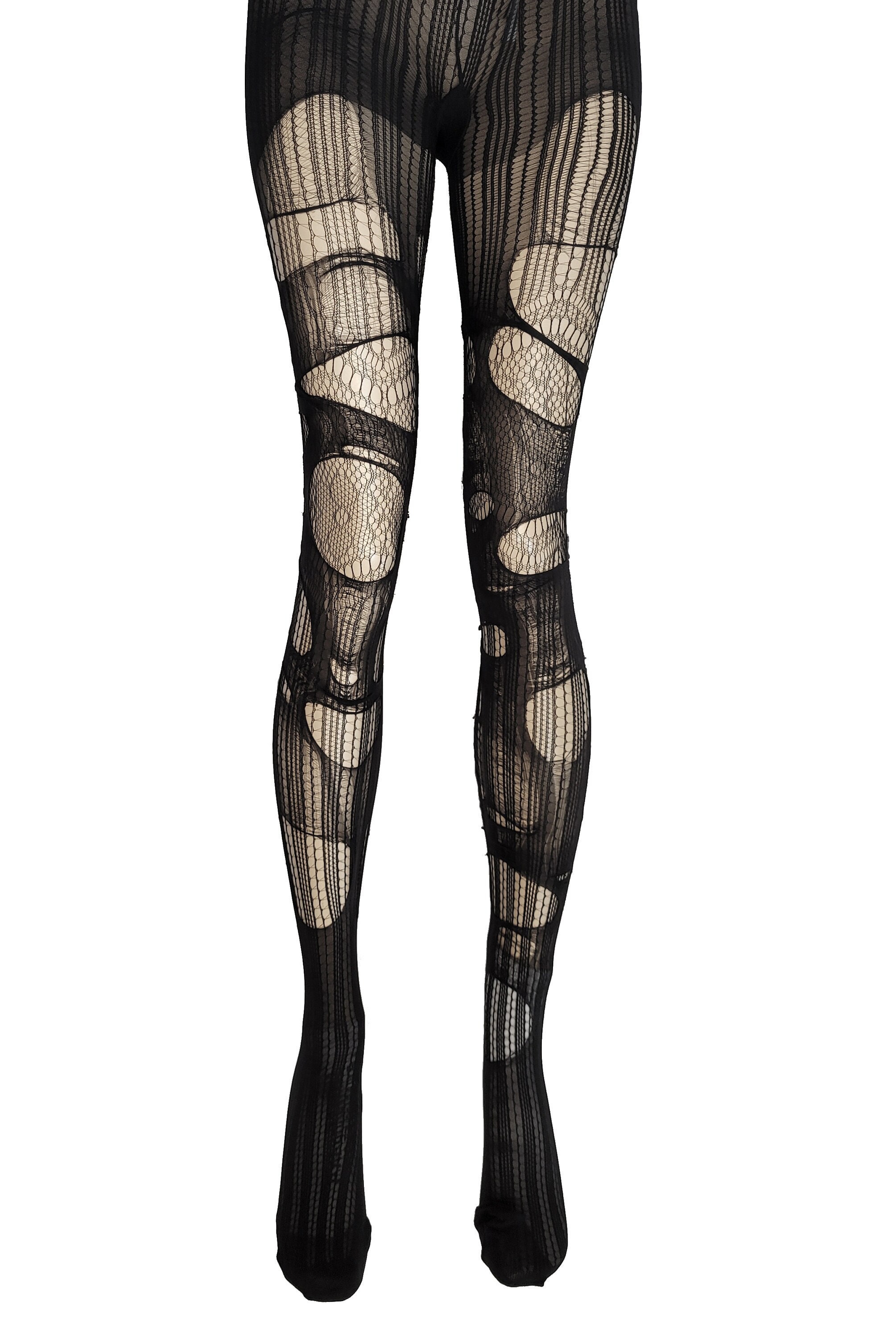 Rhinestone Fishnet Ripped Tights Fishnet Tights Glitter Tights