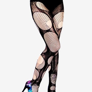 Accessorize Agoraphobix double layered tattered & torn tights fishnet leggings image 2