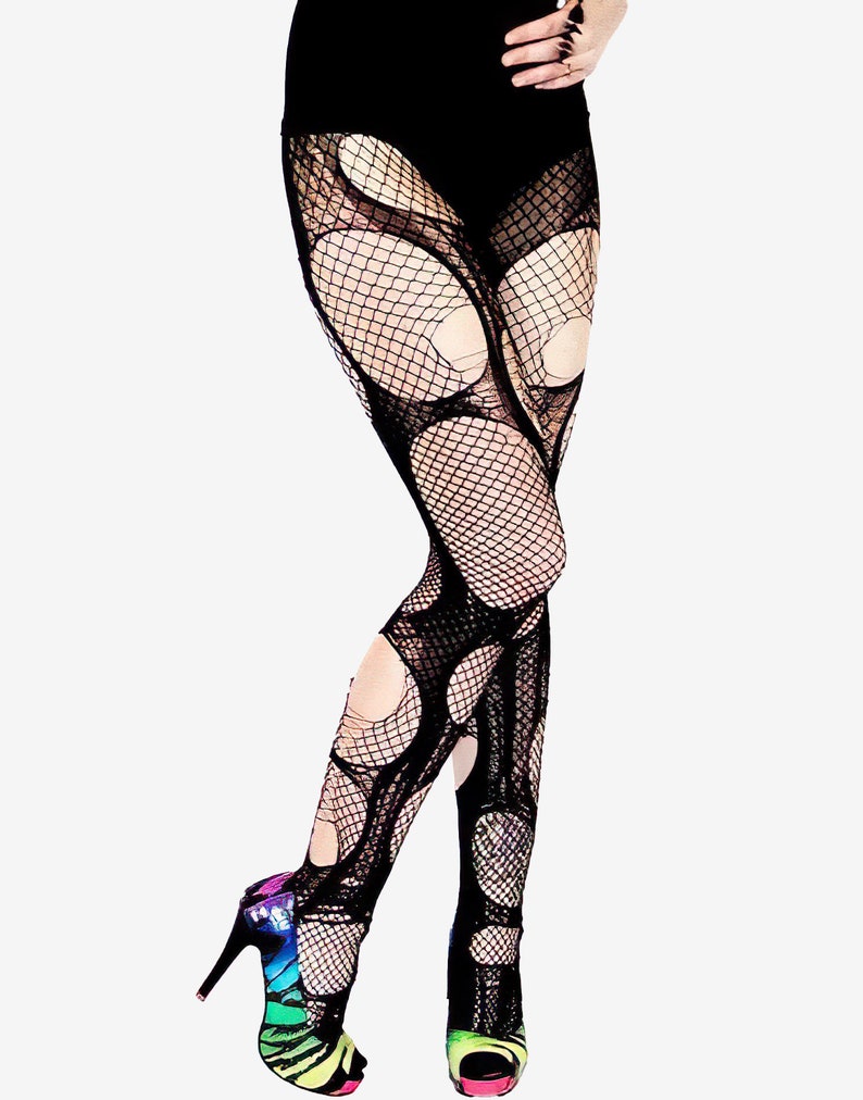 Accessorize Agoraphobix double layered tattered & torn tights fishnet leggings image 2