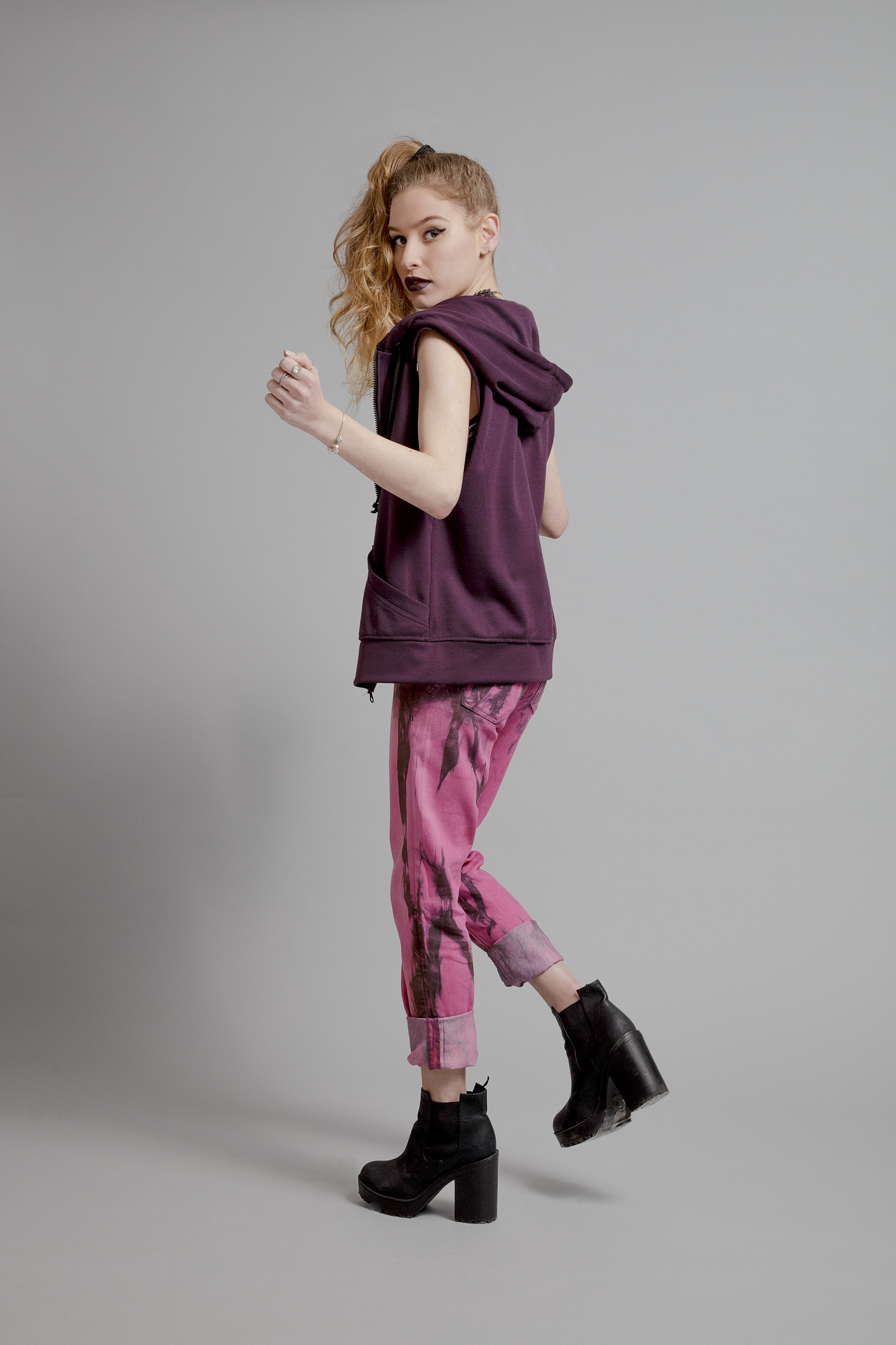 Purple sleeveless Hoodie streetwear sweatshirt zip up Etsy