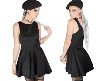 Paisley relif print black skater dress 90s goth dress | circle skirt dress little black dress black gothic dress