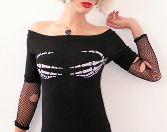 skeleton tshirt off the shoulder top | pastel goth shirt skeleton hands goth t shirt | goth top goth tank top skull tshirt