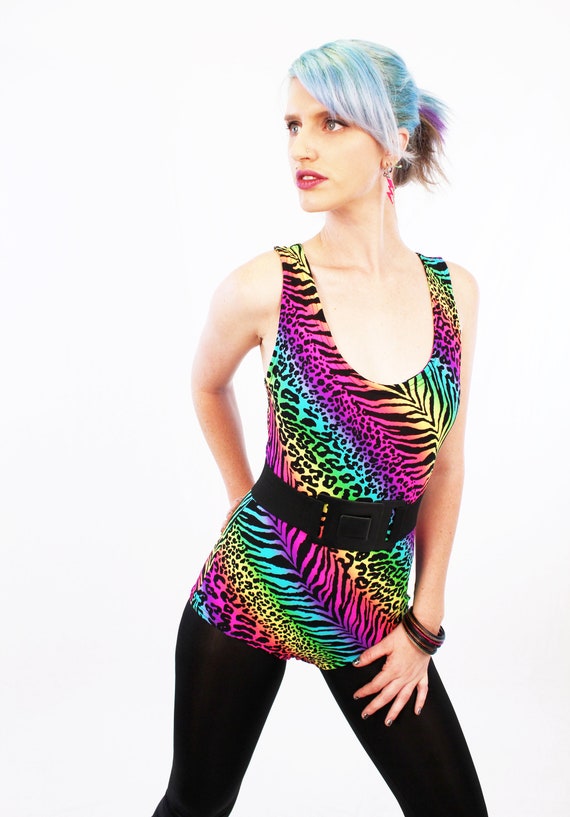 One Piece Swimsuit in Neon Rainbow Leopard Print Zebra | Etsy