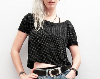 SALE Silver Studded black gothic crop top shirt | goth top loose crop top  | 90s crop top pastel goth top pastel grunge shirt