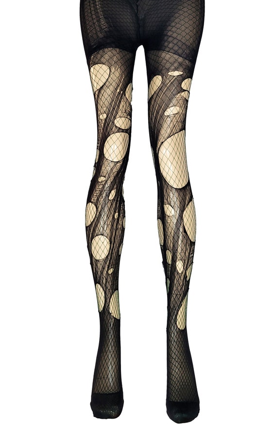 Forest Green Fishnets Ripped Tights Fishnet Tights Green Tights Tattered &  Torn Tights Fishnet Stockings Goth Leggings Witch Tights 