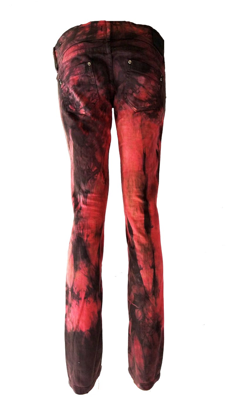 Size M Blood red jeans tie dye jeans punk jeans recycled clothing sustainable clothing image 7