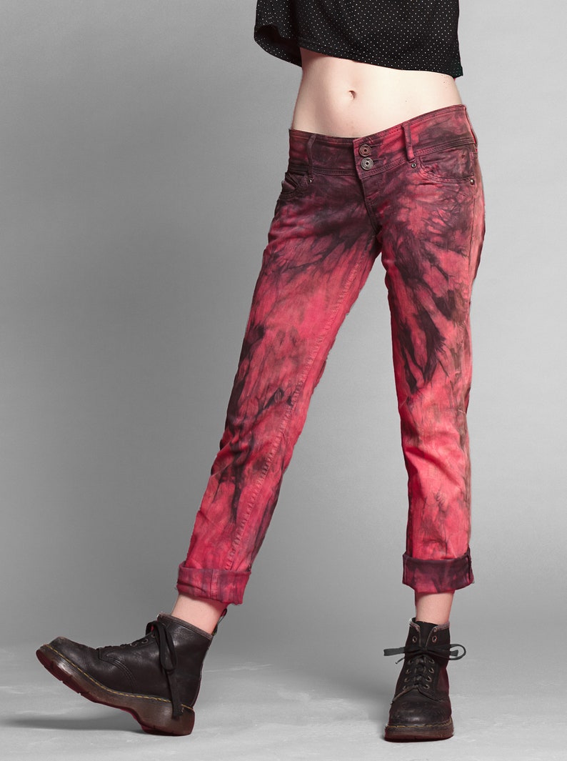 Size M Blood red jeans tie dye jeans punk jeans recycled clothing sustainable clothing image 2