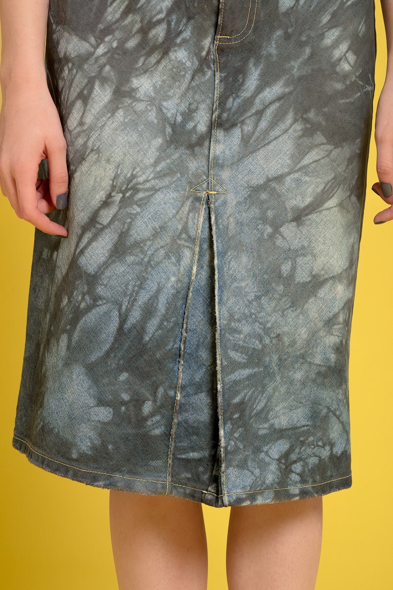 Soft Grunge Tie Dye Midi Denim Skirt Knee Length Skirt Etsy