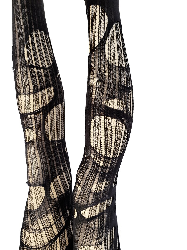 Striped Tights Goth Tights Tattered & Torn Tights Fishnet - Etsy