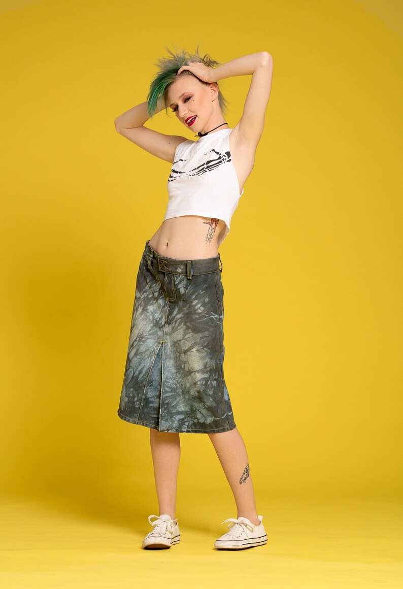 Soft Grunge Tie Dye Midi Denim Skirt Knee Length Skirt Etsy