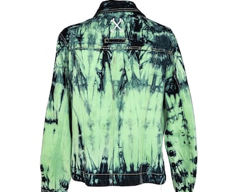 Neongroen tie-dye spijkerjack oversized spijkerjack | punkjack | Geüpcycled spijkerjack maat XL