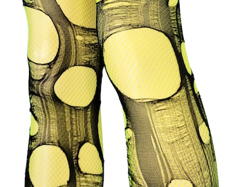 neon yellow black fishnet tights ripped tights | fishnet stockings double layered tattered & torn tights fishnet leggings | goth tights