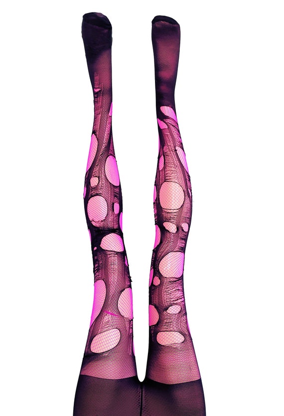 Neon Pink Black Fishnet Tights Fishnet 