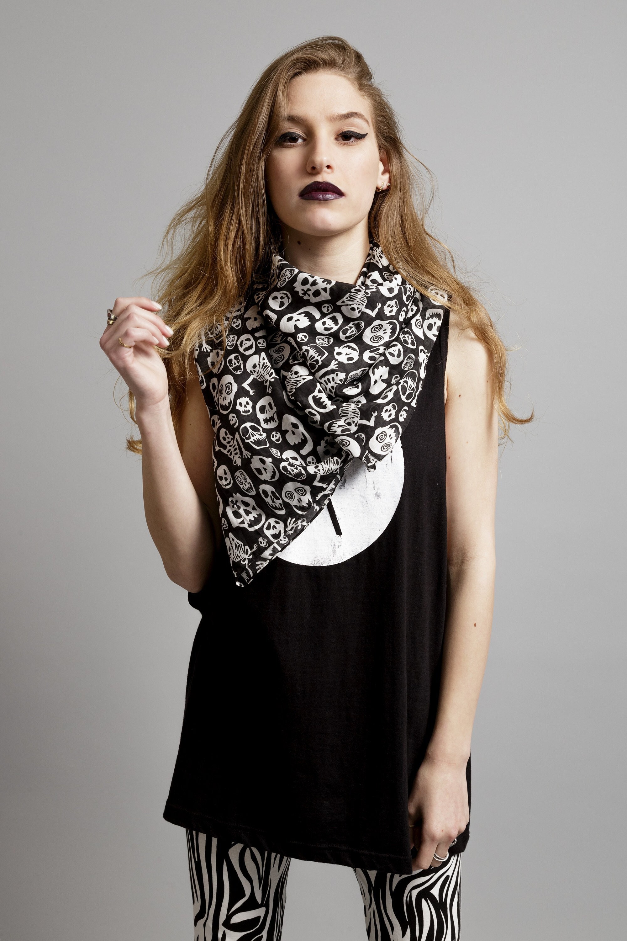 Skellington Skull Scarf Designer Large Cotton Silk Scarf