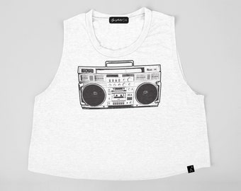 vintage boombox ghetto blaster print muscle tank women | 90s crop top shirt oversize tank top | retro shirt hipster tshirt