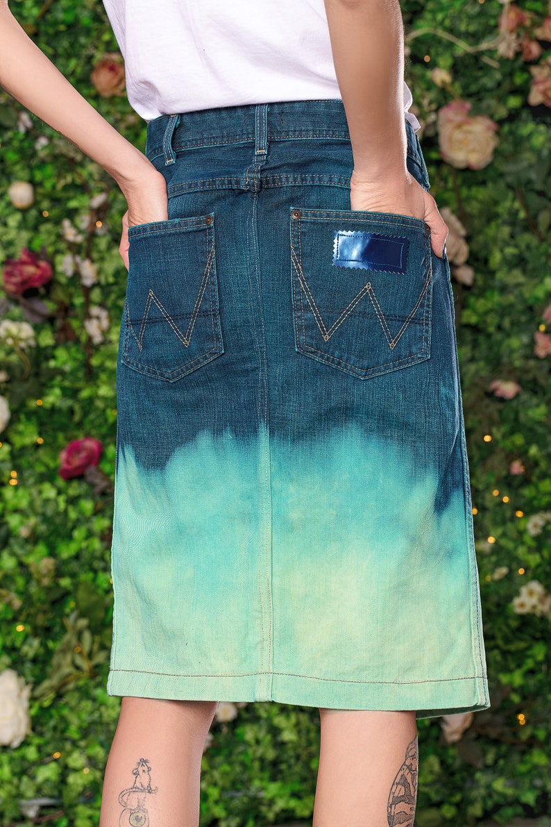 Turquoise dip dye ombre skirt fitted denim skirt with pockets Etsy