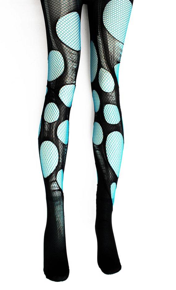 Turquoise Ripped Tights Fishnet Tights Distressed Leggings Gothic Tights  Tattered & Torn Tights Ripped Leggings Accessories Agoraphobix 