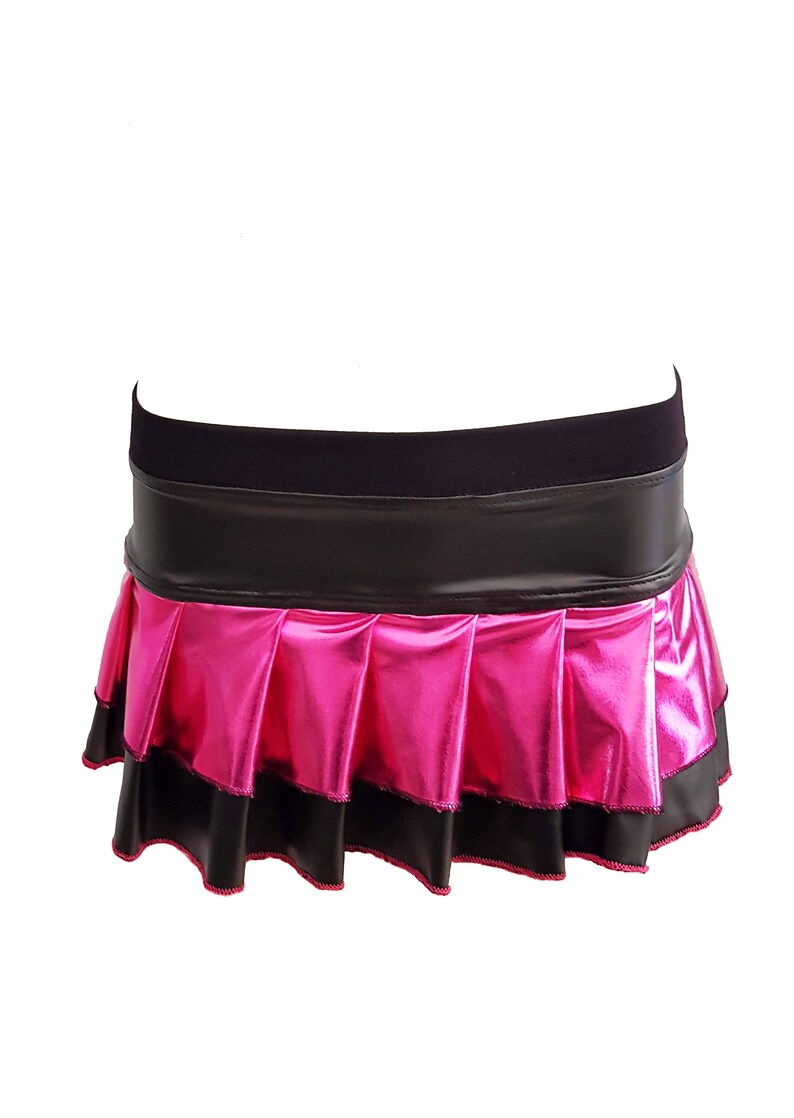 Handmade Hot Pink And Black Pleated Skirt Wet Look Micro Mini Etsy 