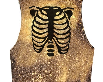 Ribcage skeleton tank top  bleached tank top | halloween tank top punk top | bleached shirt punk shirt