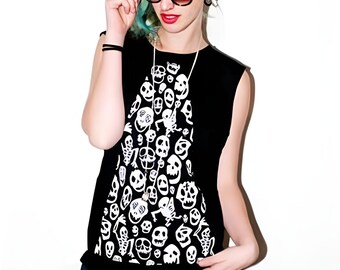 skull horror print goth tank top womens muscle tank | skull print biker shirt | skeleton print skeleton tshirt