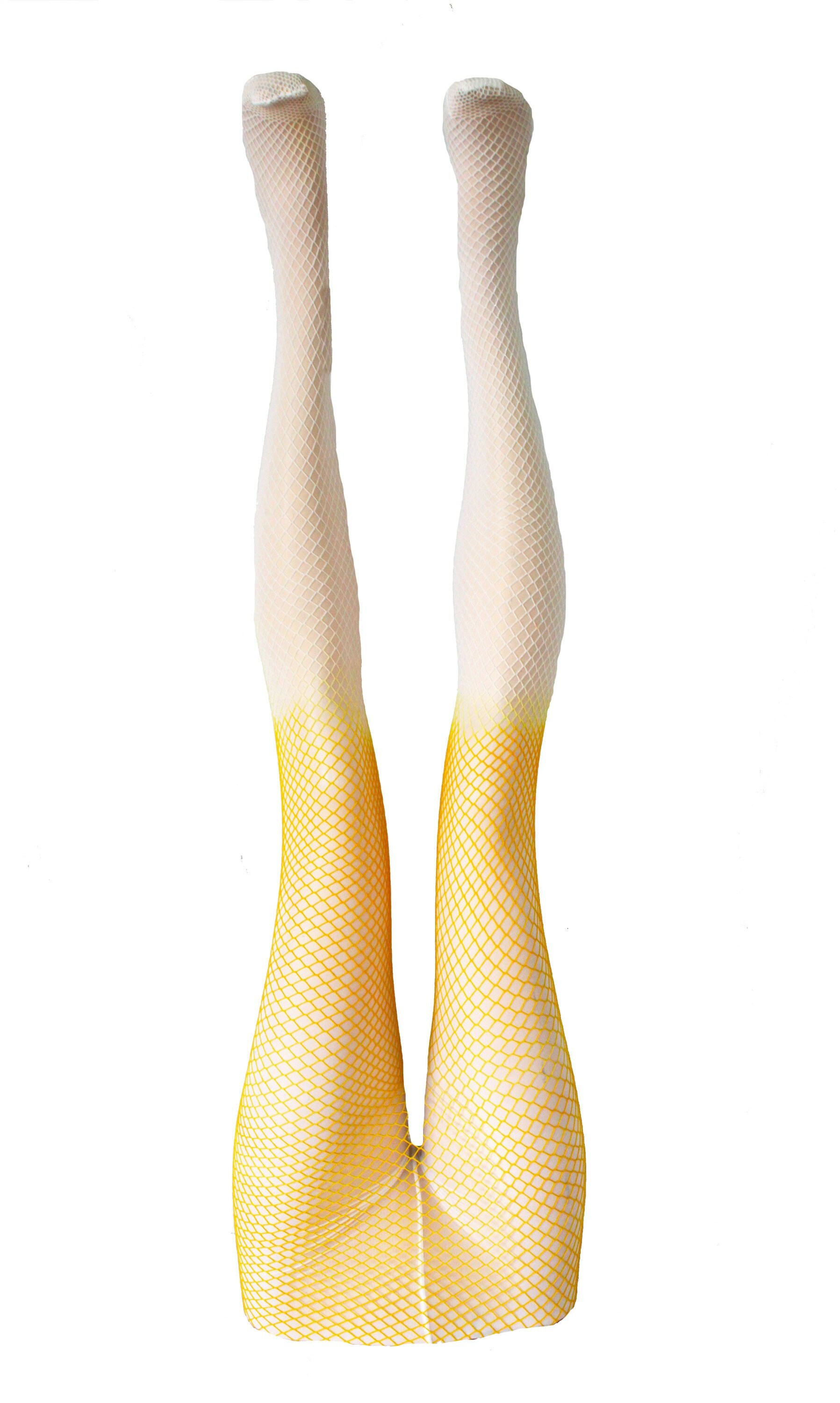 yellow fishnet tights