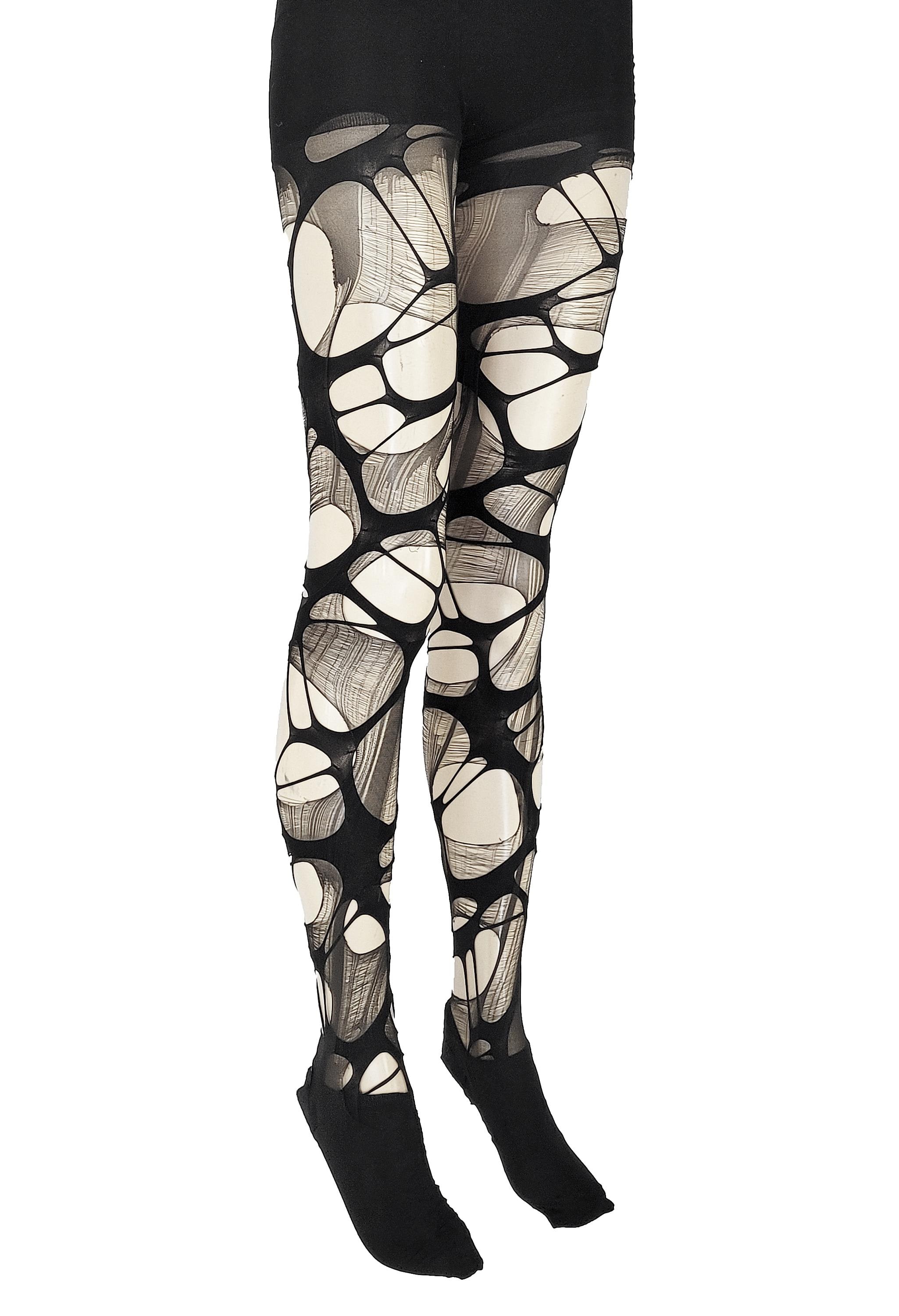 Gescheurde panty met schedel en zwemvliezen | schedelpanty netkousen nu gothic panty heksenpanty | Legging met schedel - België