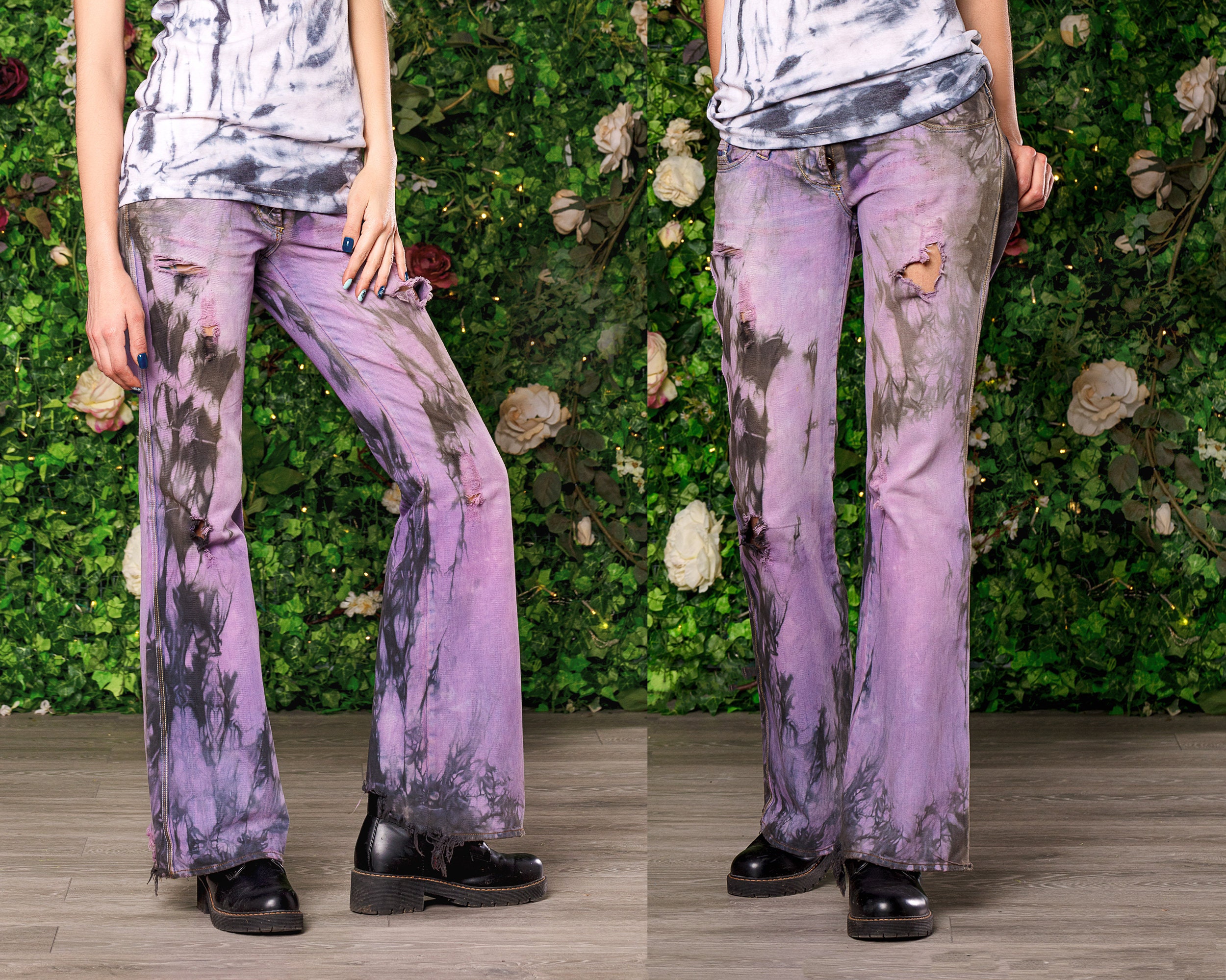 Purple N Black Tie Dye Jeans Bell Bottom Jeans Bell Bottoms Tie