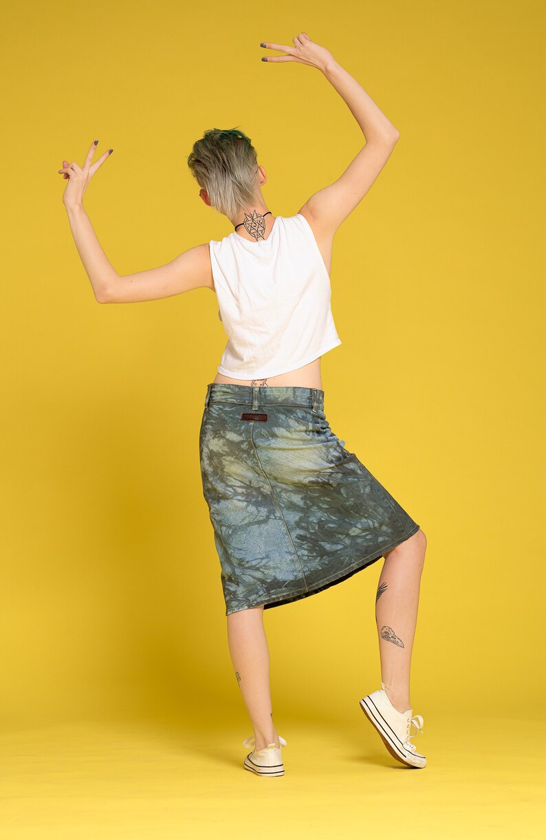 Soft Grunge Tie Dye Midi Denim Skirt Knee Length Skirt Etsy