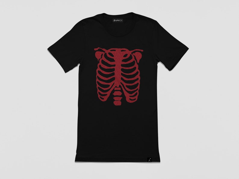 Handmade Glitter anatomy skeleton ribcage print T shirt Unisex Halloween cyberpunk clothing aesthetic clothing image 7