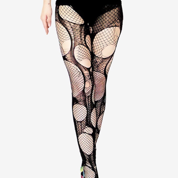 Accessorize Agoraphobix double layered tattered & torn tights fishnet leggings