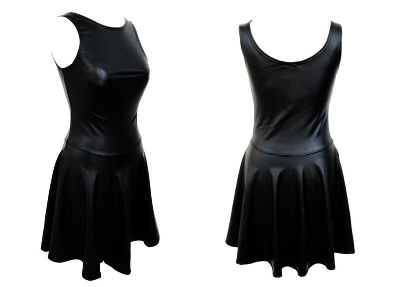 black gothic dress pvc dress faux leather dress black skater image 1