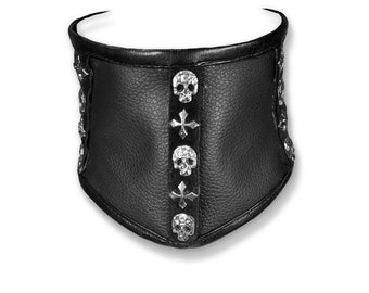 Black skull choker leather corset collar vegan leather choker statement choker | goth choker collar high neck collar gothic choker
