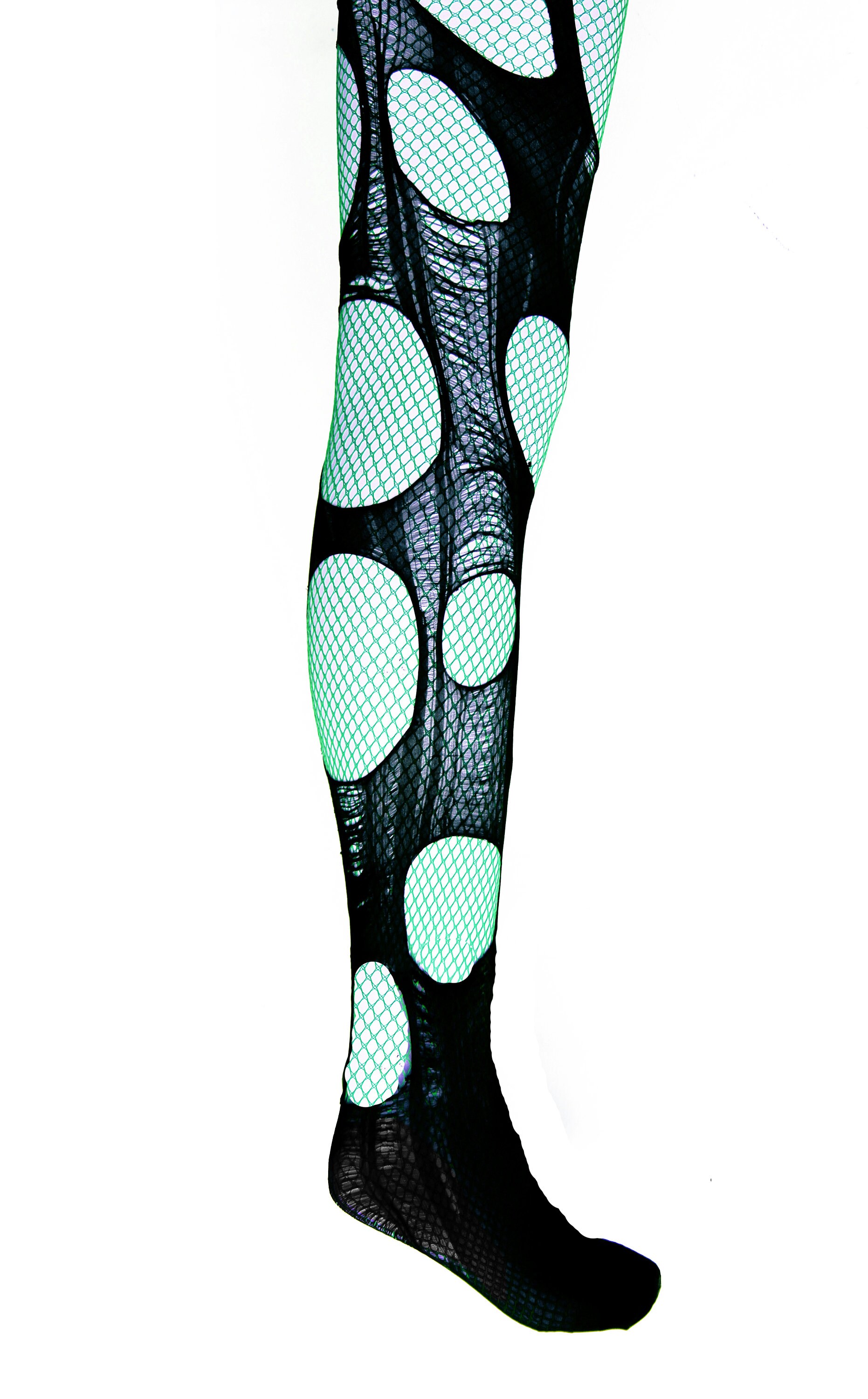 Cut Leggings Emerald Green Fishnets Double Layered Tattered & Torn Punk ...