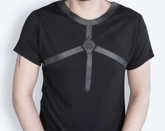 Unisex leather harness goth top occult shirt | goth t shirt men vampire shirt | goth shirt alternative t shirt dark academia shirt