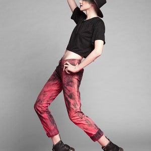 Size M Blood red jeans tie dye jeans punk jeans recycled clothing sustainable clothing image 4