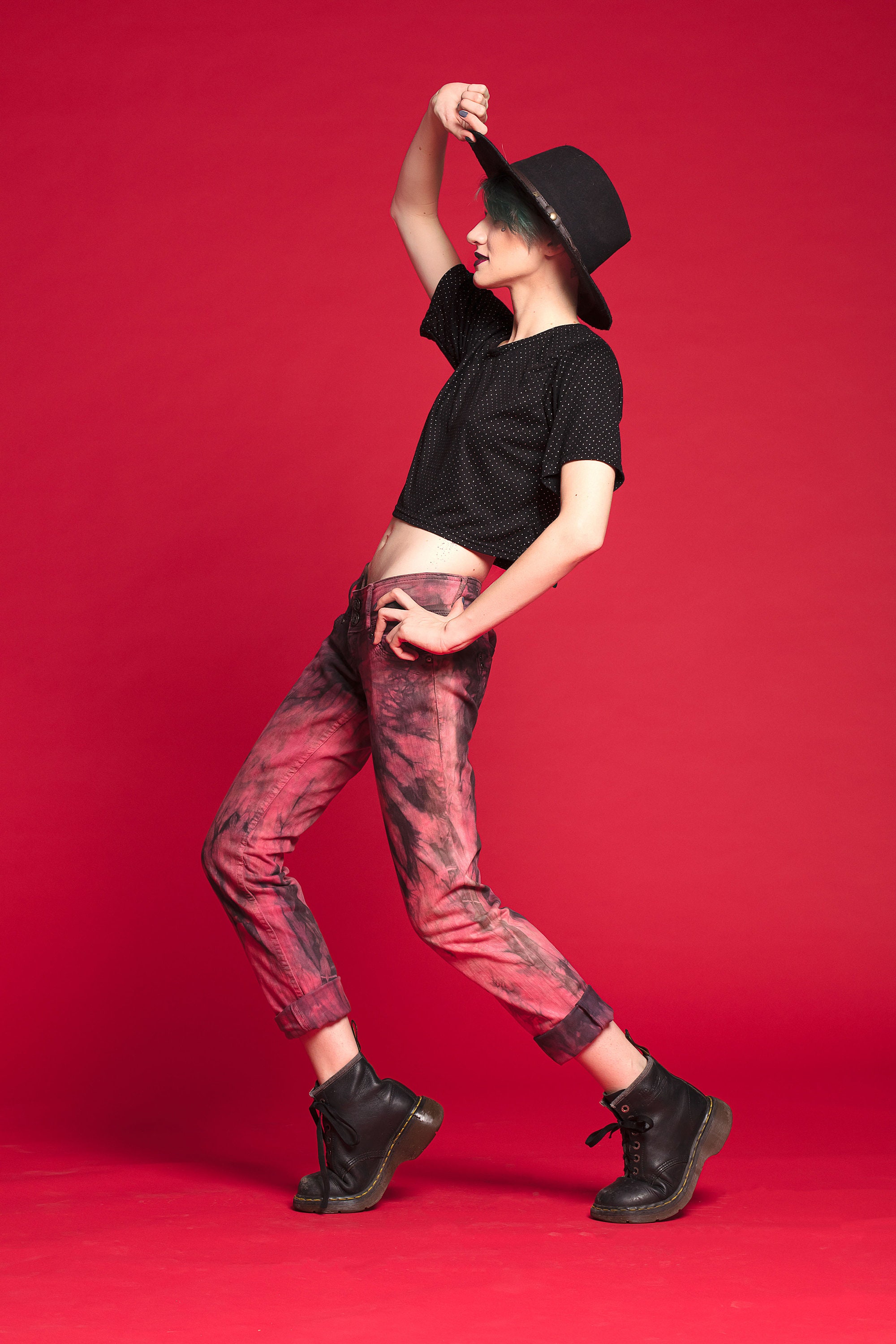 Size M Blood red jeans tie dye jeans punk jeans recycled Etsy