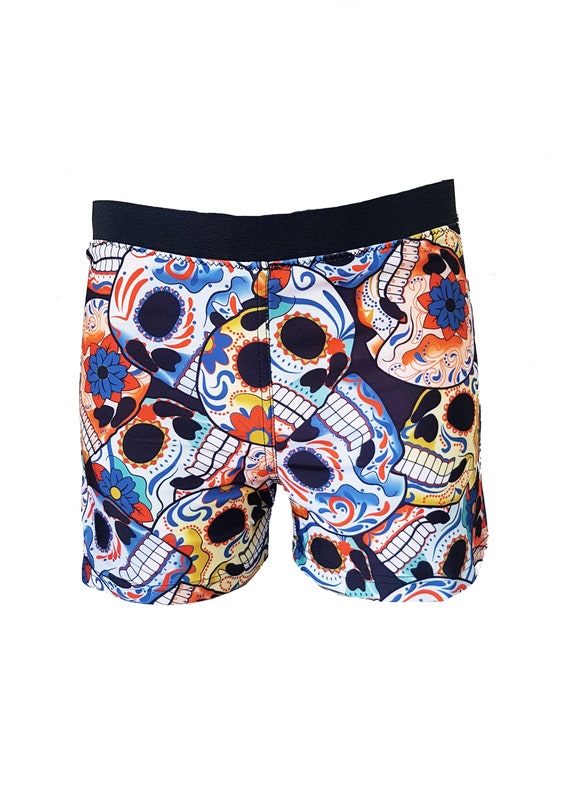 Sugar Skull Print Mens Swim Trunks Swim 