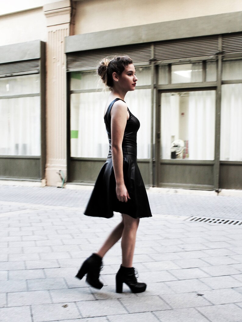black gothic dress pvc dress faux leather dress black skater image 4