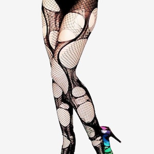 Accessorize Agoraphobix double layered tattered & torn tights fishnet leggings image 4