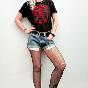 Handmade Glitter anatomy skeleton ribcage print T shirt Unisex Halloween cyberpunk clothing aesthetic clothing image 2