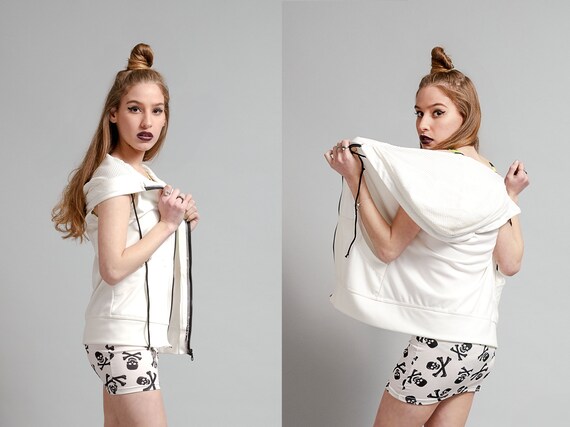 white fishnet hoodie